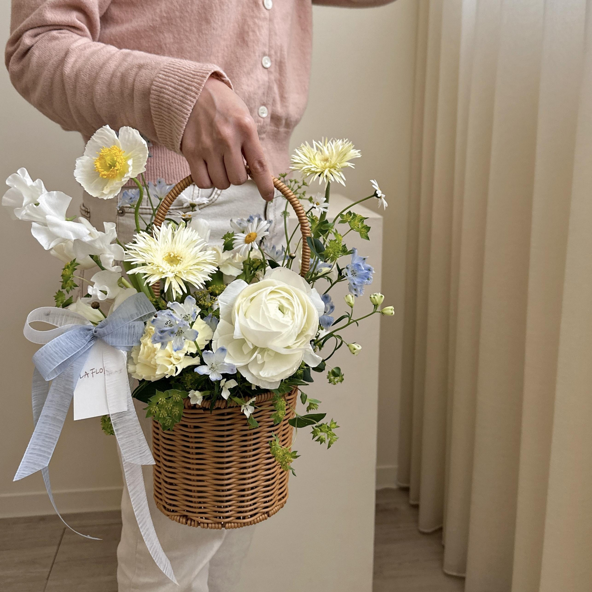 藍色系韓式手提花籃 S 4