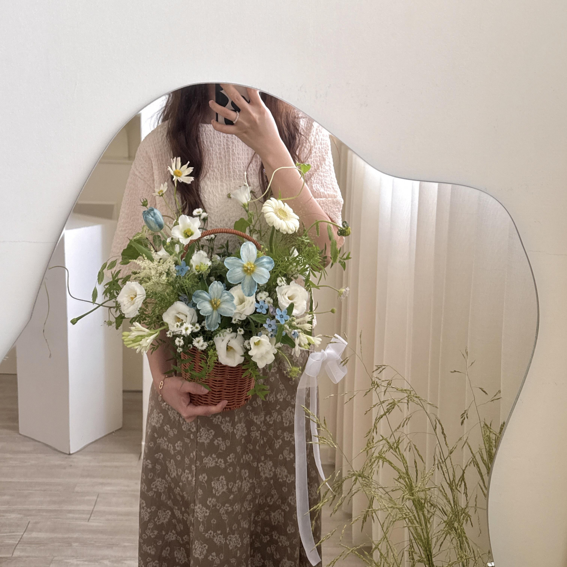 藍色系韓式手提花籃 S 2