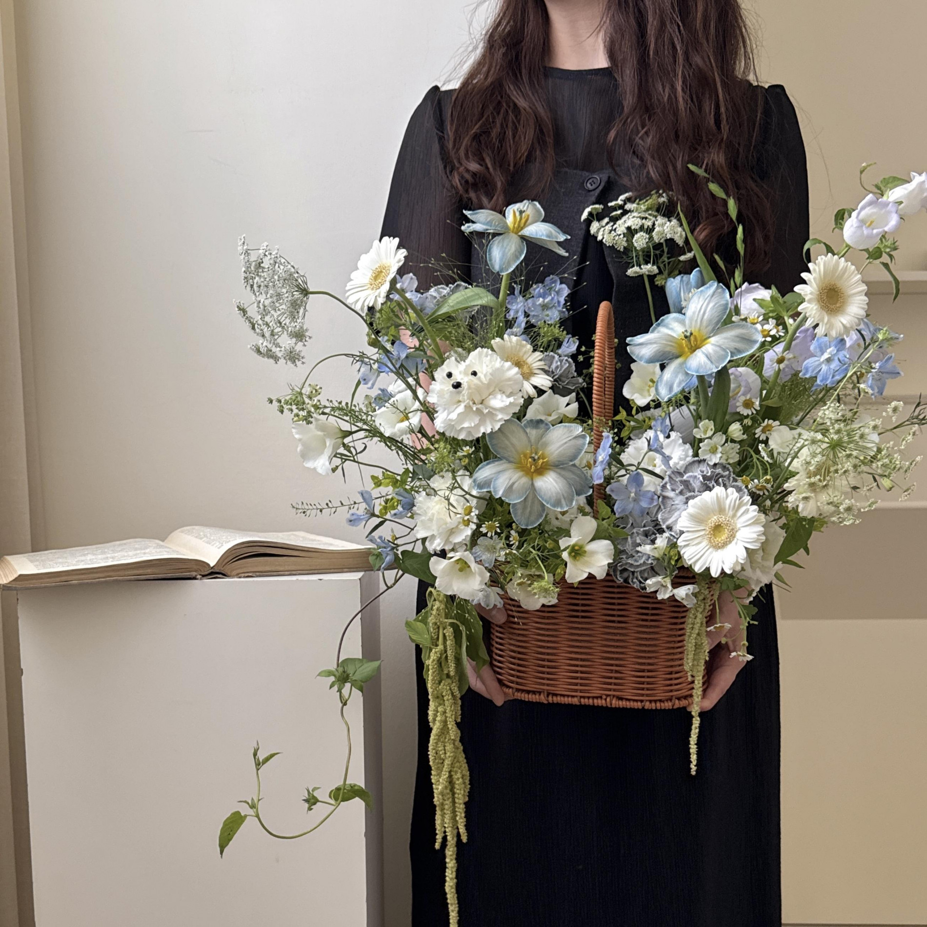 藍白色系韓式手提花籃 L 2