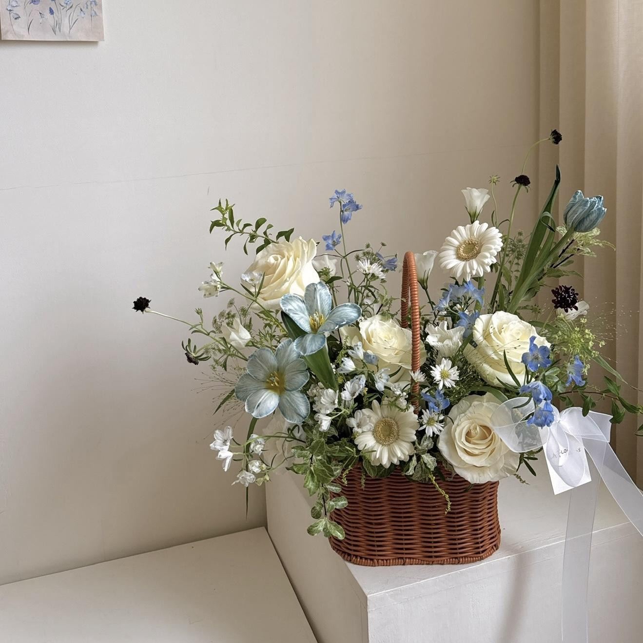 藍白色系韓式手提花籃 L 4