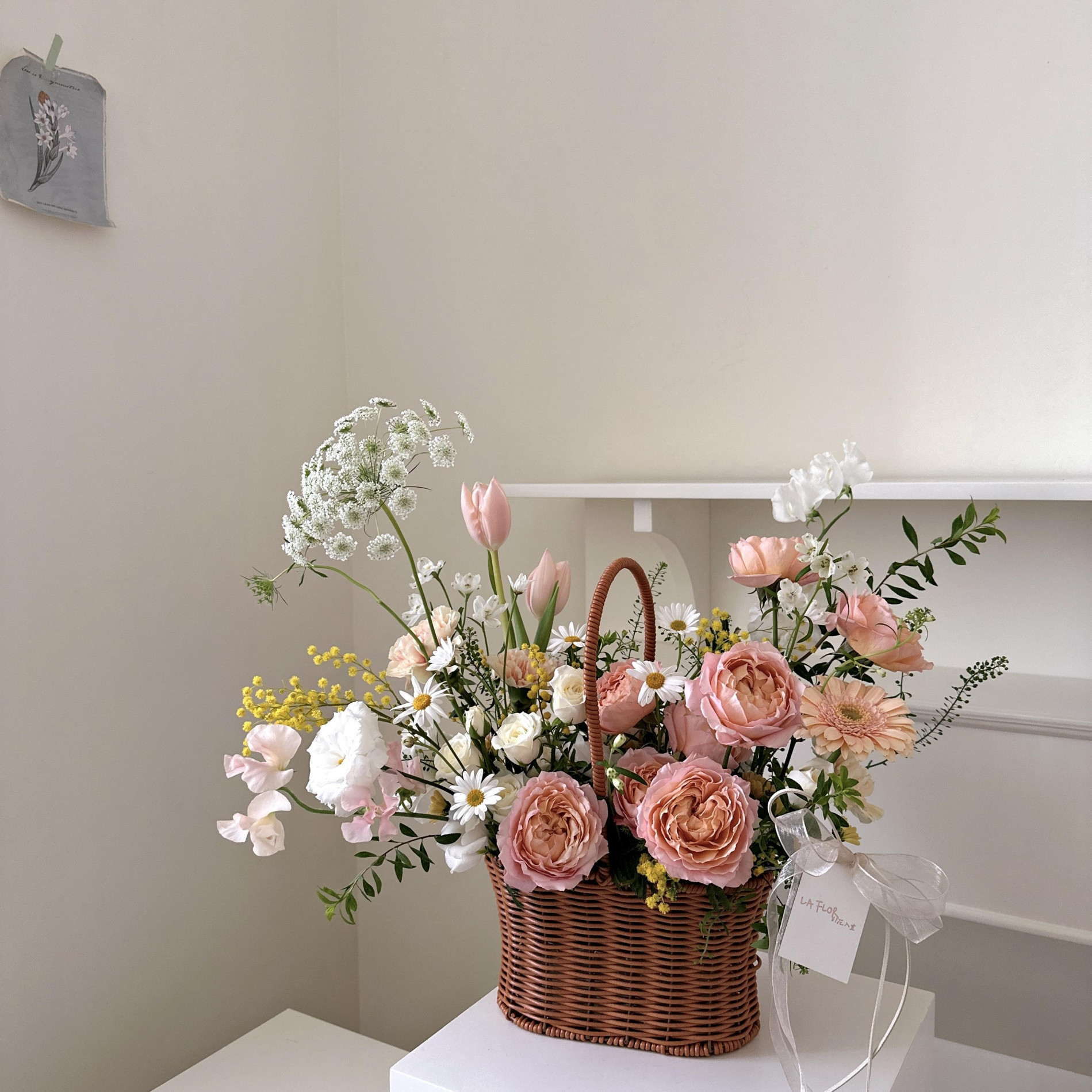 粉嫩色系韓式手提花籃 L 3